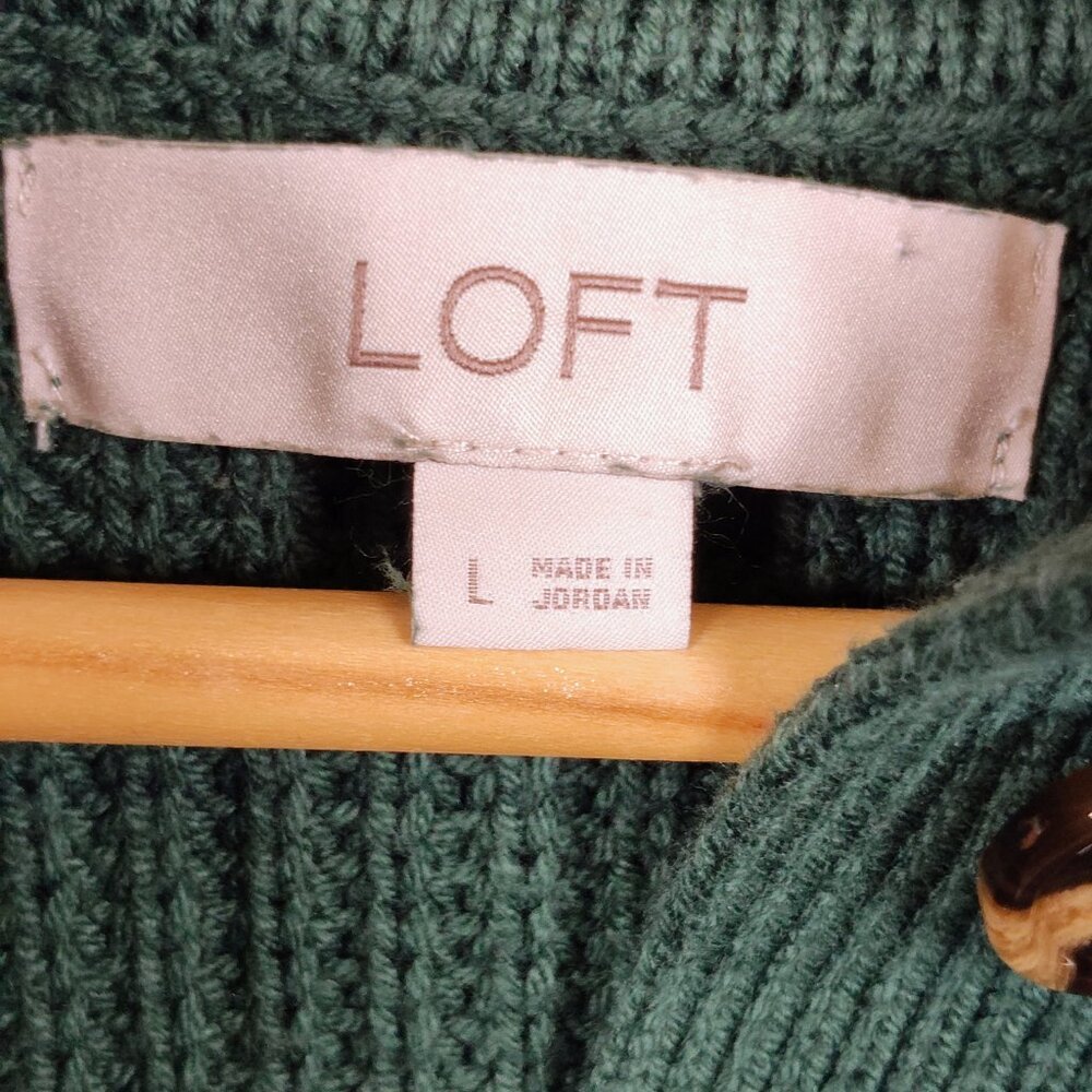 Loft Women's Large Green Ribbed Collared Sweater - Picture 5 of 10